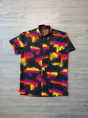 Retro Rifle Glitch Button Up
